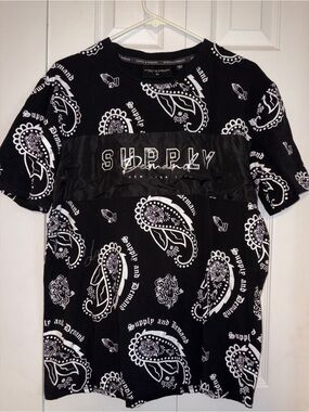 Supply & Demand Men’s XL Paisley Graphic T Shirt Black Cotton Stretch Streetwear